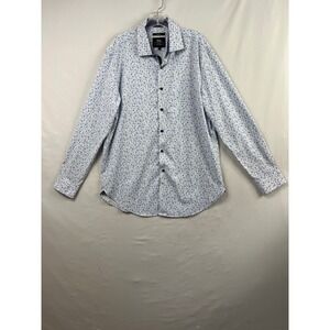 WRK Slim Fit Shirt Men 17 Blue Floral 4-Way Stretch Long Sleeve Excellent Button